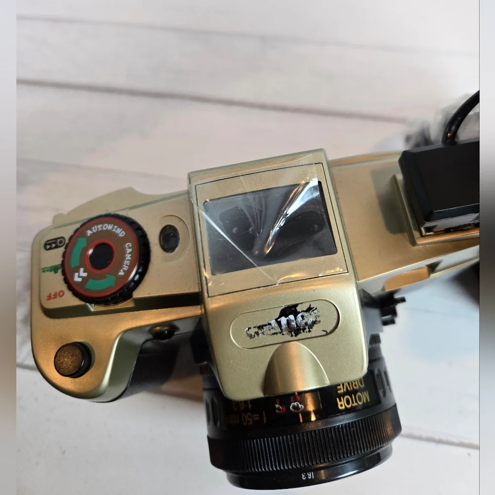 Vintage 35mm Film Camera with External Flash - Olive Green & Black